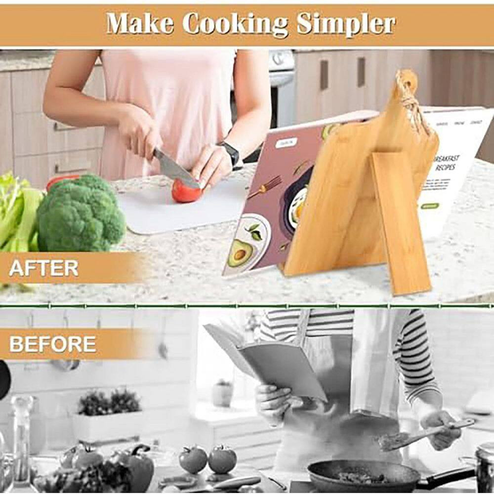 Bamboo Adjustable Recipe Stand Organizer with Conversion Chart Non-Slip Counter
