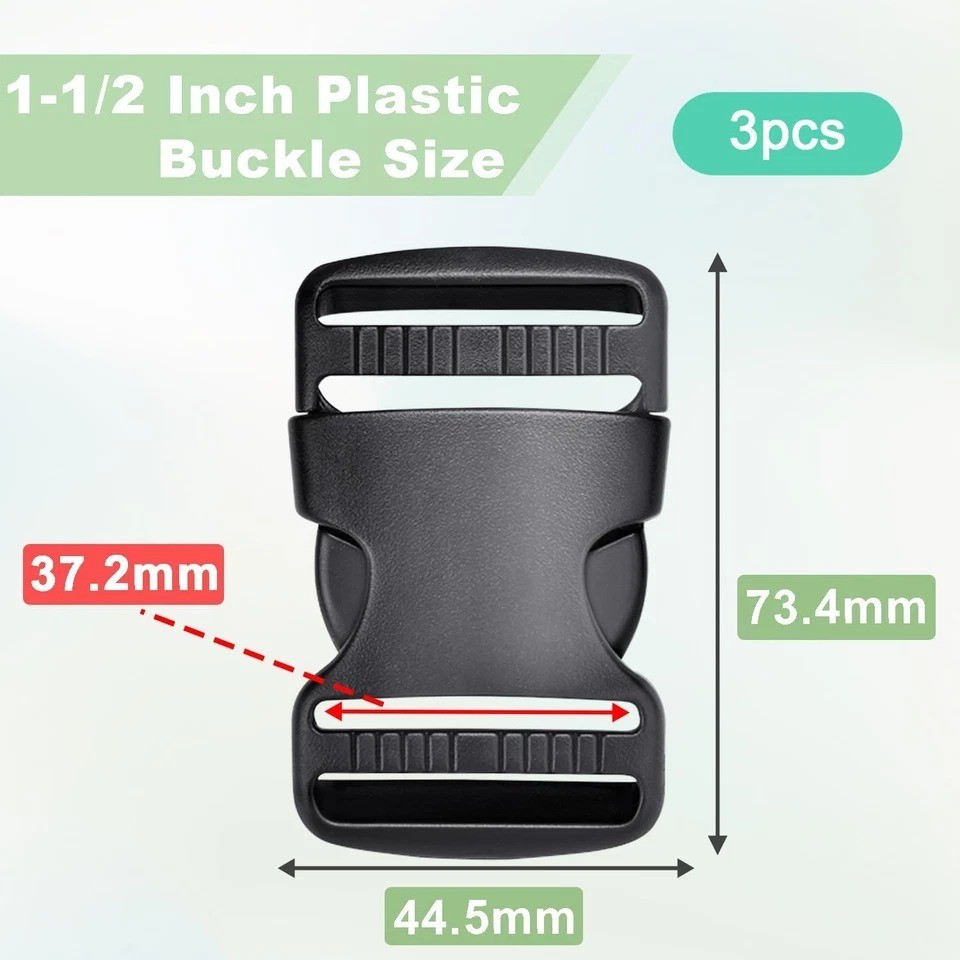 3Pcs 1-1/2" Plastic Buckles for Strap Replacement, Quick Side Release Buckles Ou