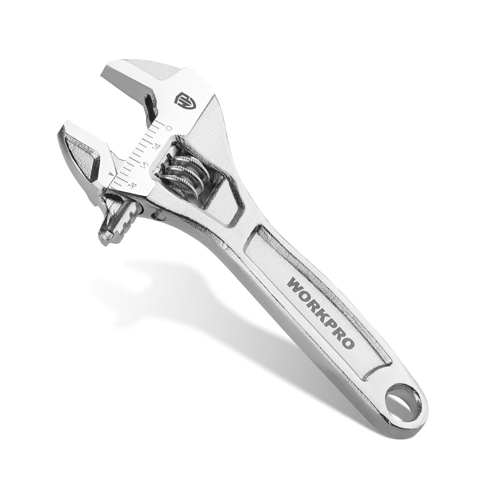 WORKPRO 4" Adjustable Wrench Heavy Duty Spanner Inch/Metric Scales Chrome Plated