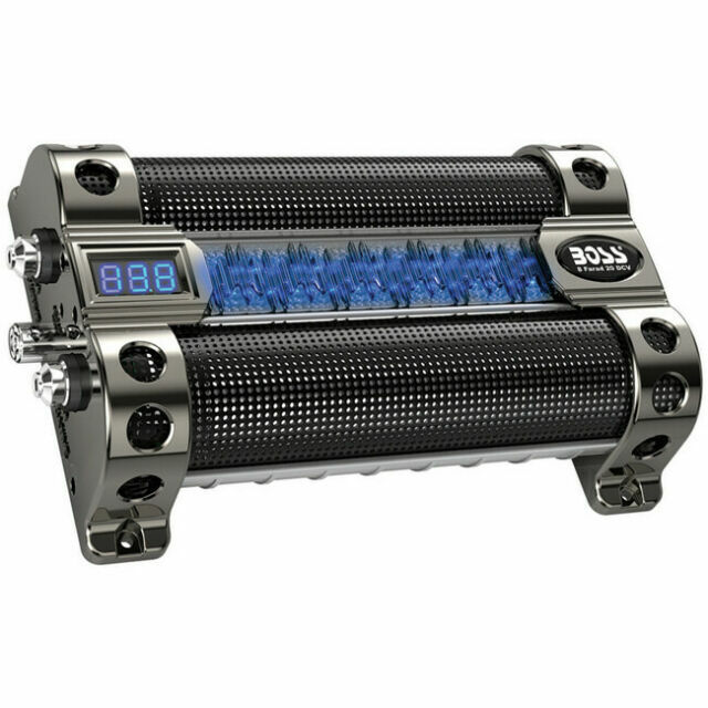 Boss CAP8 8 Farad Capacitor Digital Voltage Meter Black Chrome Active Light Show