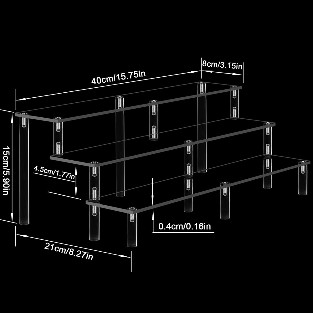 15 3/4 Inch Acrylic Riser Display Shelf,3 Tier Display Riser for Figures Disp...
