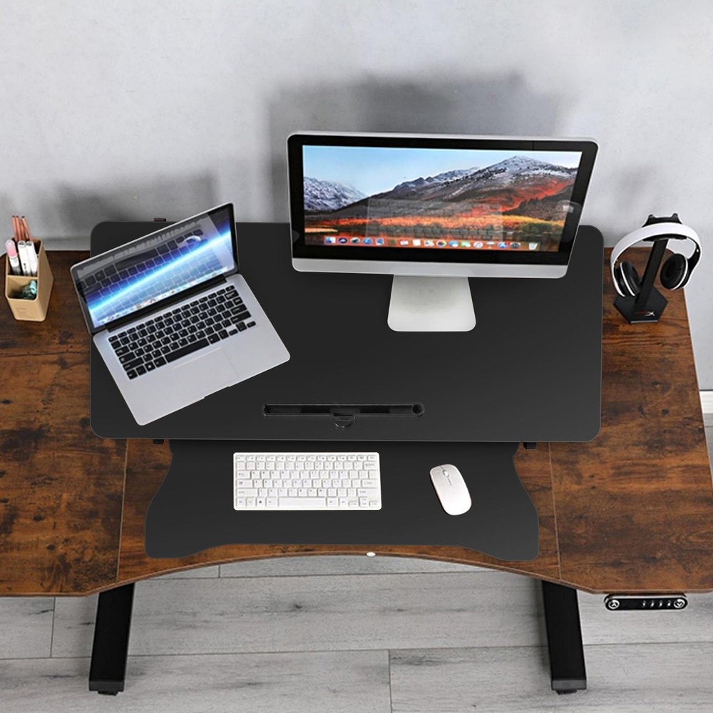 37" Height Adjustable Office Desk Riser Black Standing Desk Converter