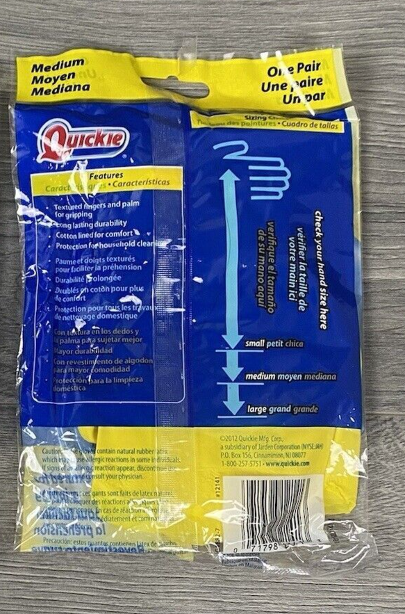 Quickie Lined Latex Gloves, Medium Yellow 2012 Sealed