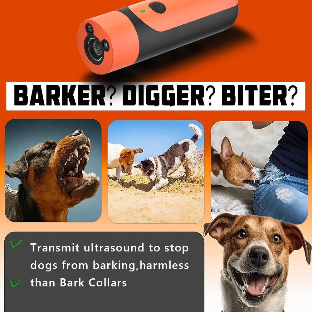 Humane Dog Train Tool Anti-Barking Portable UltraSonic Repeller Flashlight 50Ft