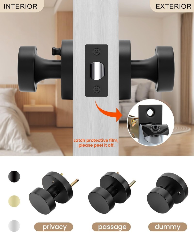 Haidms 6 Pack Matte Black Door Knobs Privacy for Bedroom 6 Pack,