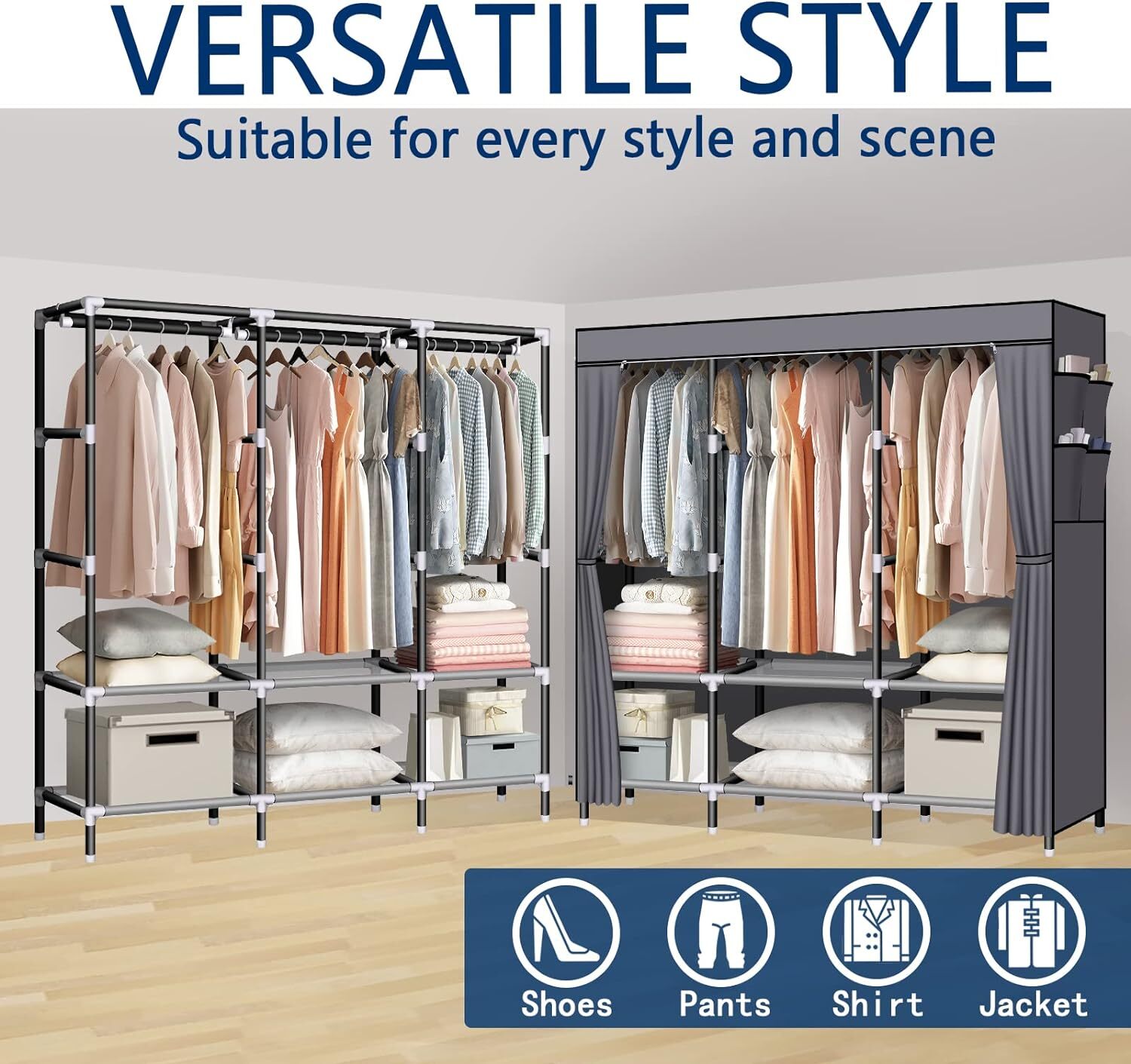 Design Portable Closet Wardrobe Clothes Rack Storage Organizer Shelf Multi-color