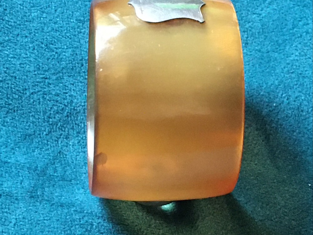 Antique Bakelite Napkin Ring Solid Silver Shield And Amber Crystal