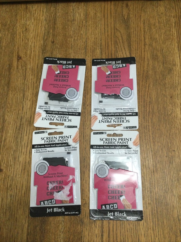4 pack Screen Print Fabric Paint Jet Black with applicator Crafts Stocking Stuff
