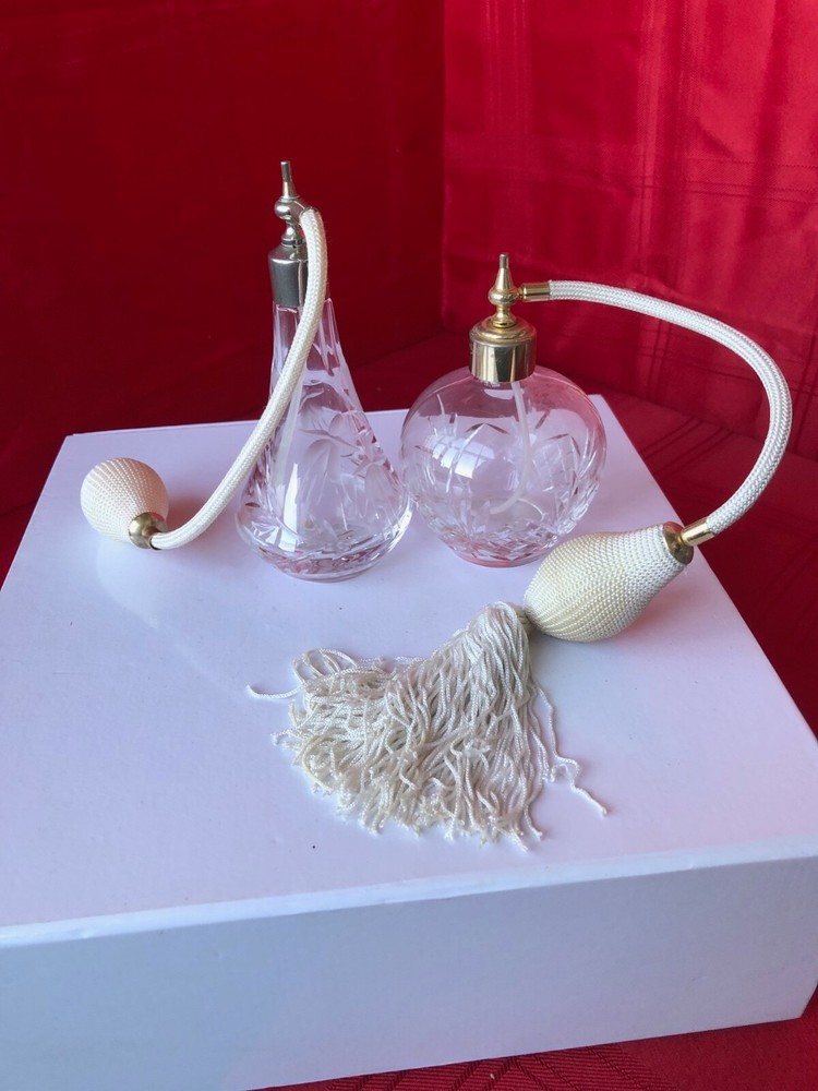 2 x Stuart Cut Glass Perfume Atomiser Bottles Stuart Crystal