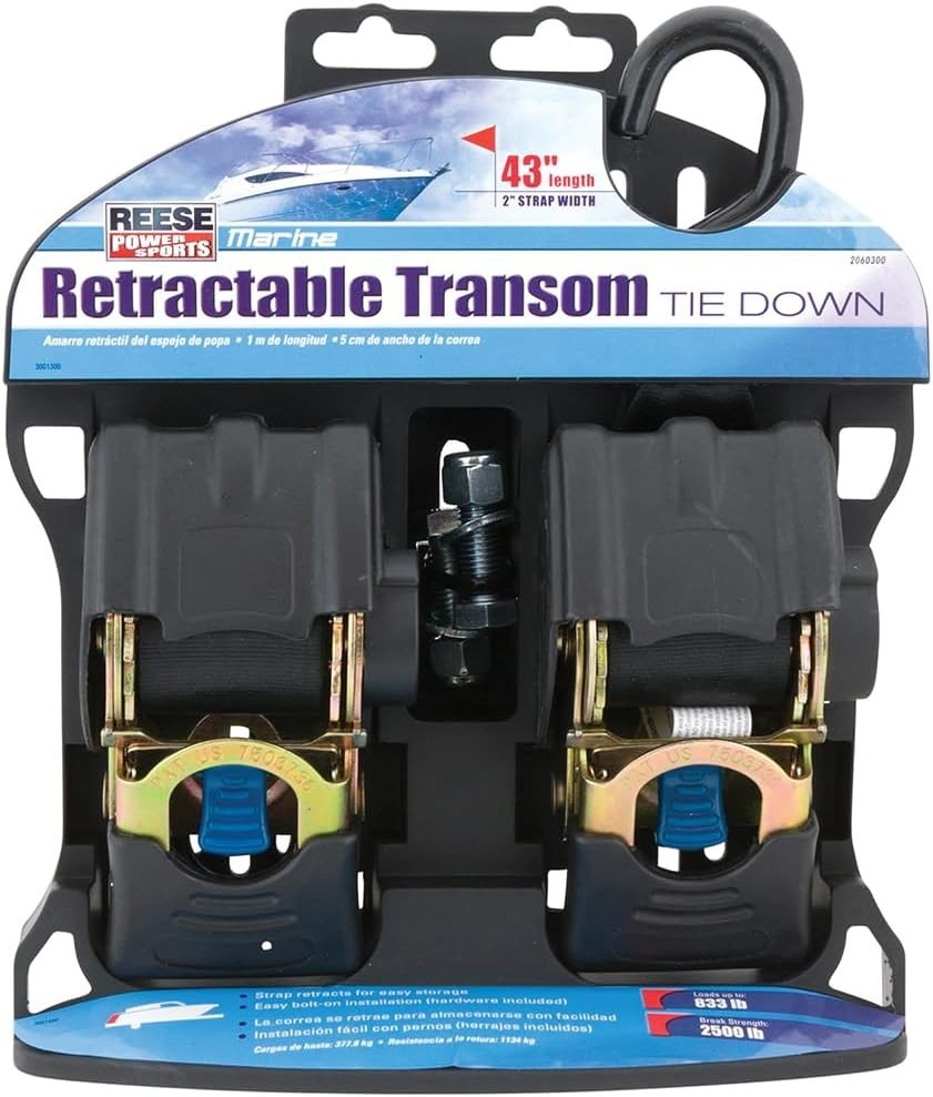 Powersports Retractable Transom Tie Down 2x43 Inch 833 lbs Load 2 Pack