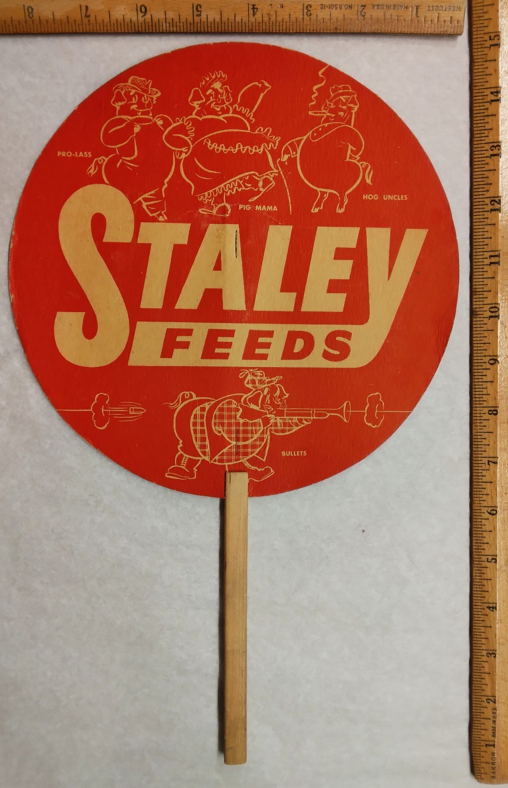 c1950 Staley Feeds Advertising Fan Used Vintage Ad Fan