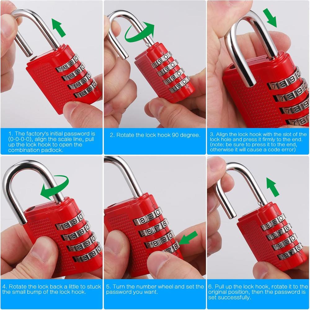 4 Pack Combination Lock, 4 Digit Combination Padlock, Outdoor Waterproof Padlock