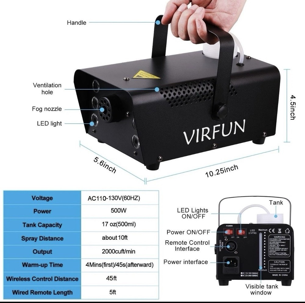 Fog Machine / Remote Control With 6 RGB LED lights