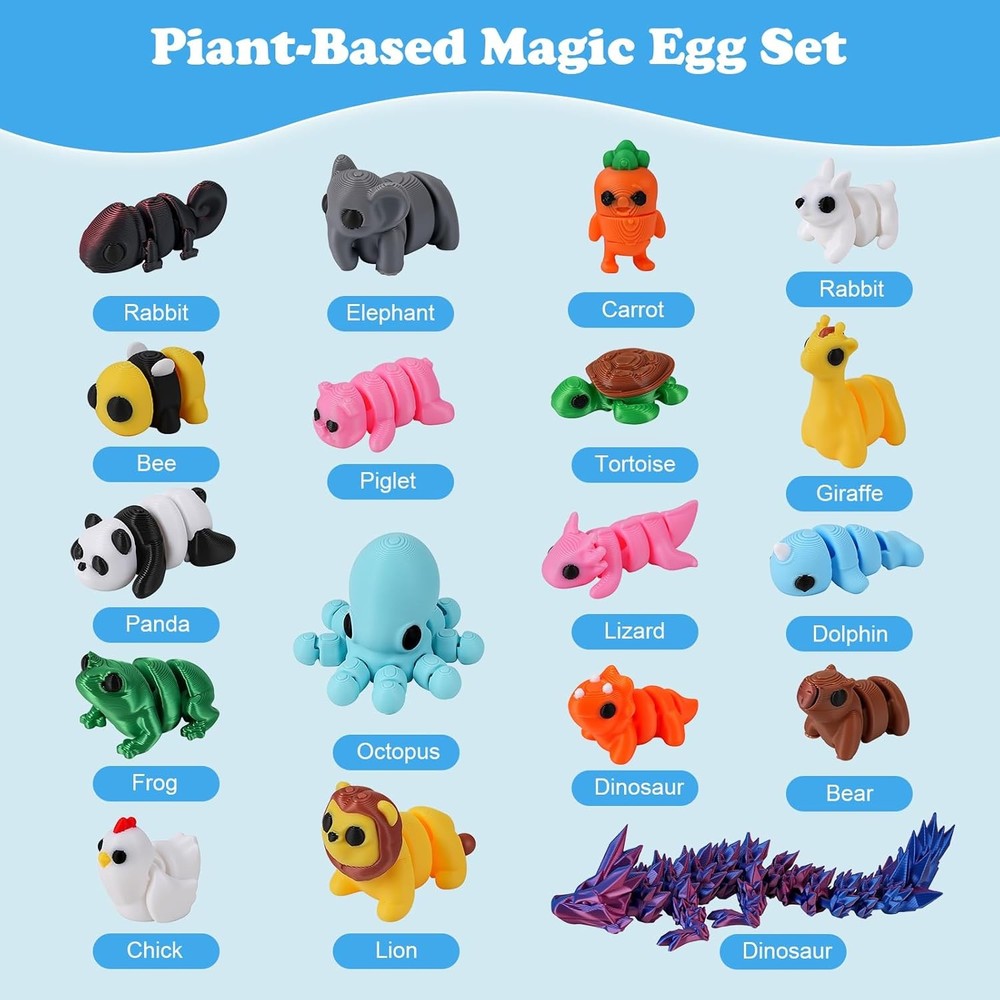Easter Eggs 3D Printed Dragon with 18Pcs Mini Animals, Easter Egg Fill