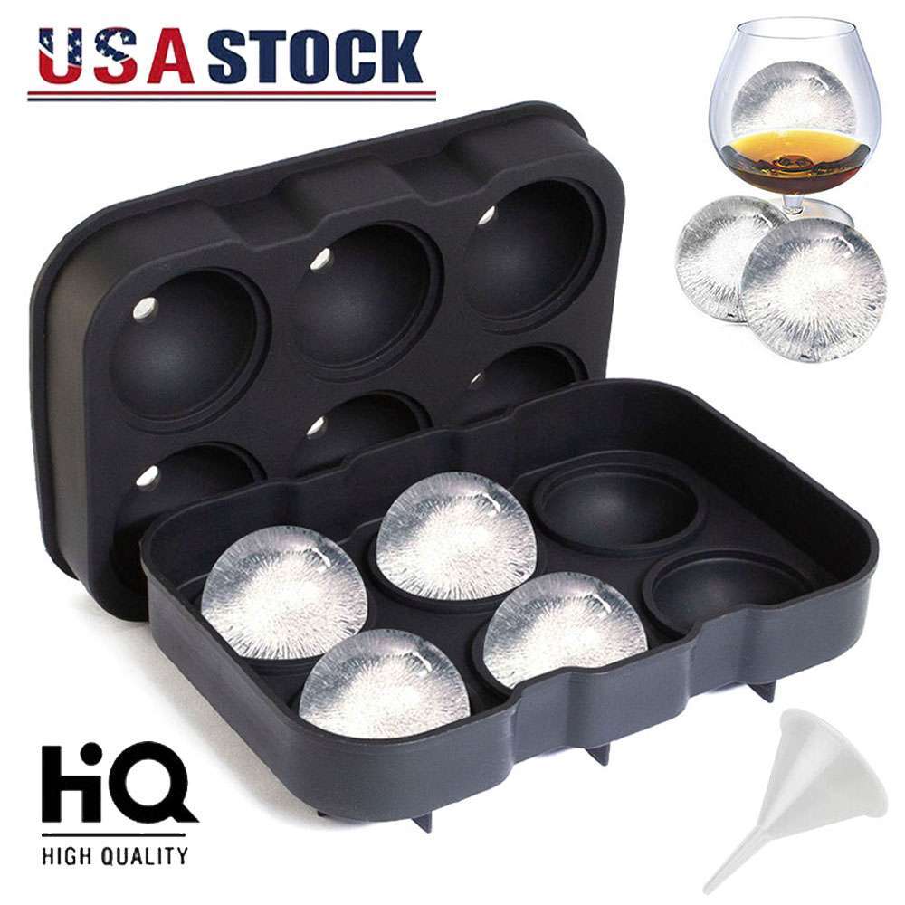 2" Large Round Silicone Ice Cube Ball Maker Tray Sphere Molds Bar Whiskey+Funnel