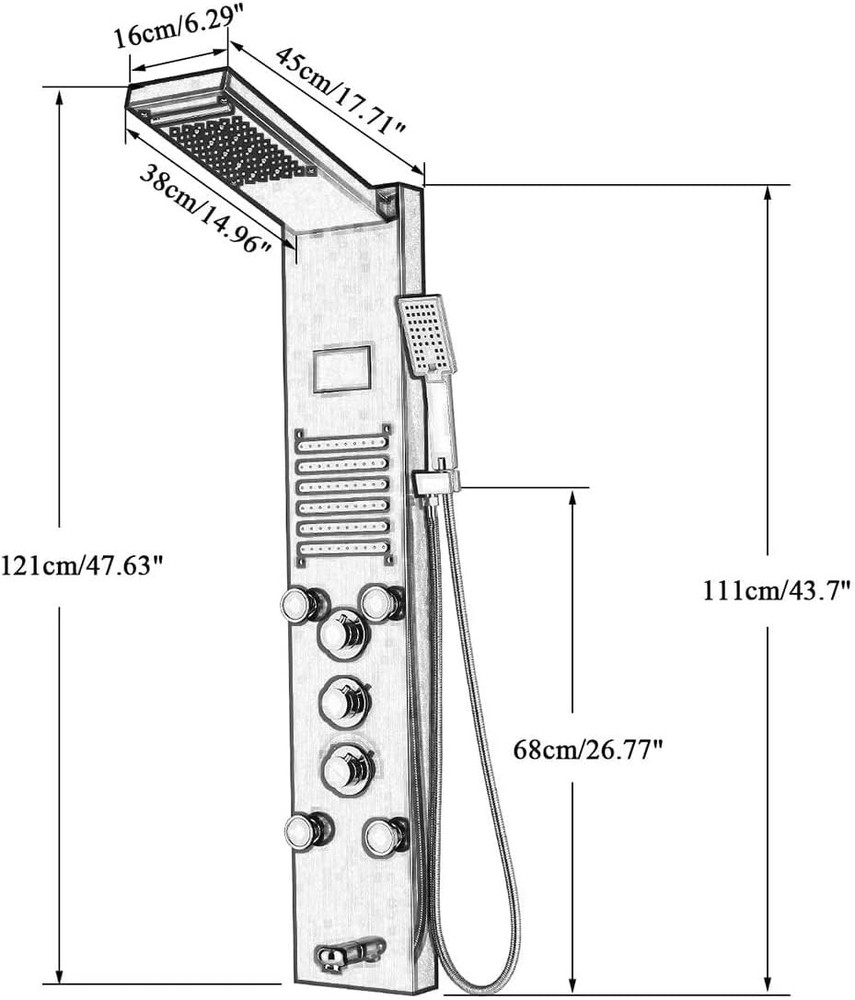 ORB Shower Panel Tower LED Rainfall Combo System Massage Jet Stainless Steel