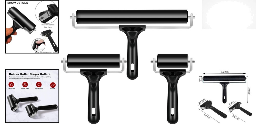 Durable Rubber Brayer Rollers Set - Ideal for Printmaking, Inking, and Crafting