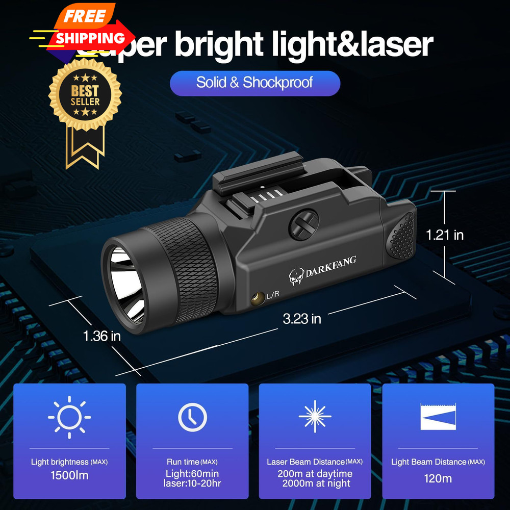 DARKFANG Tactical Flashlight and Green Laser Light Combo