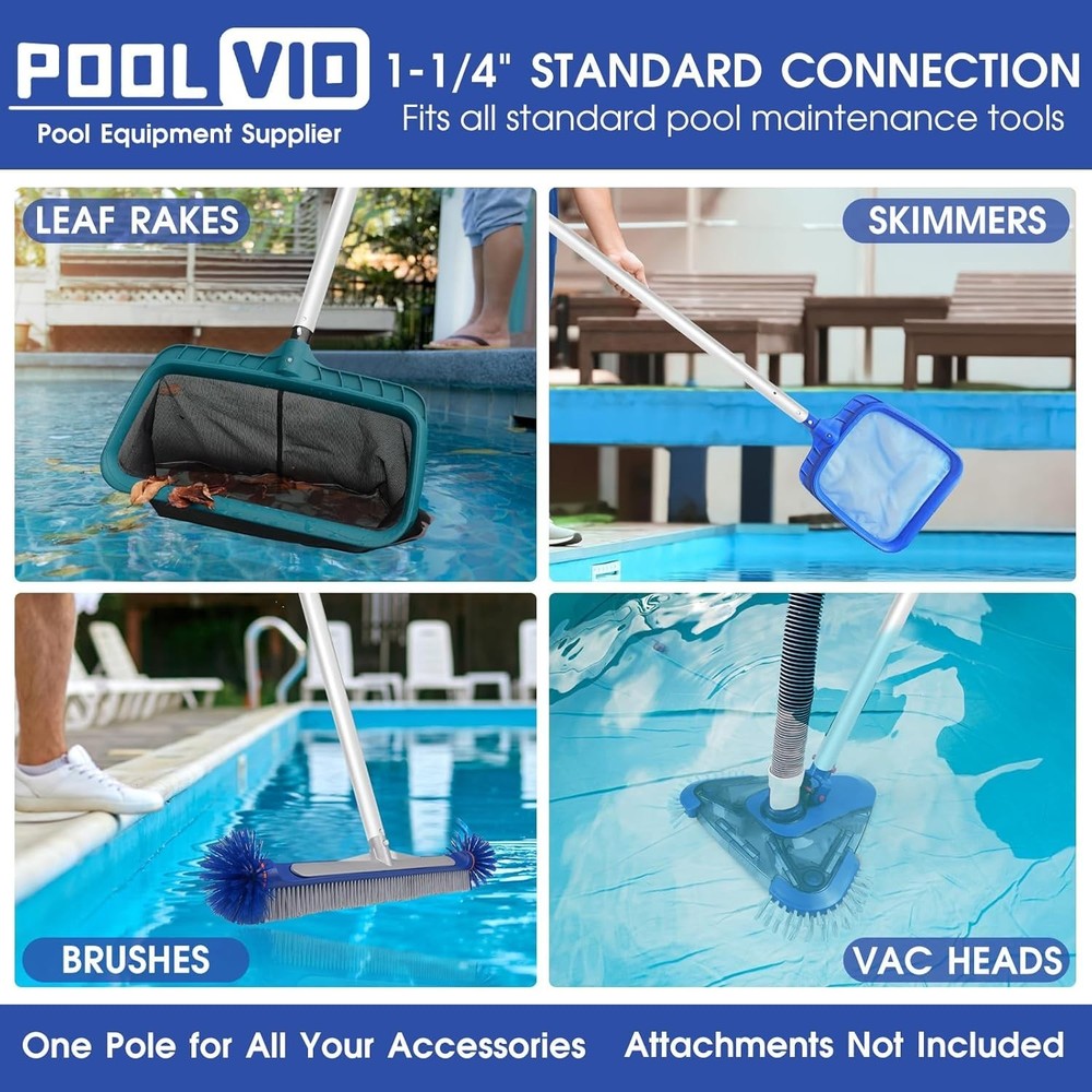 Adjustable 12 FT Pool Maintenance Pole - Reliable Grip & Rust-Proof Aluminum