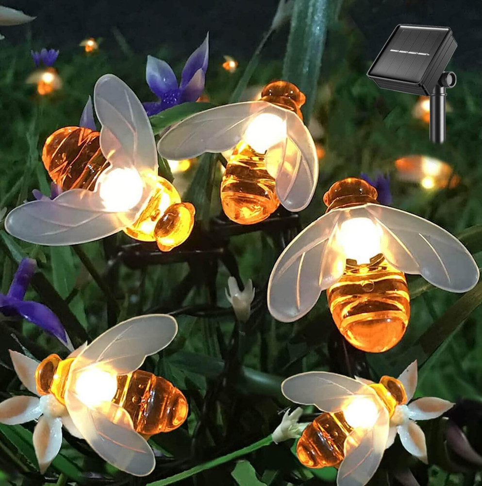 Solar String Lights 20LED Outdoor Waterproof Simulation Honey Bees Decor for Gar