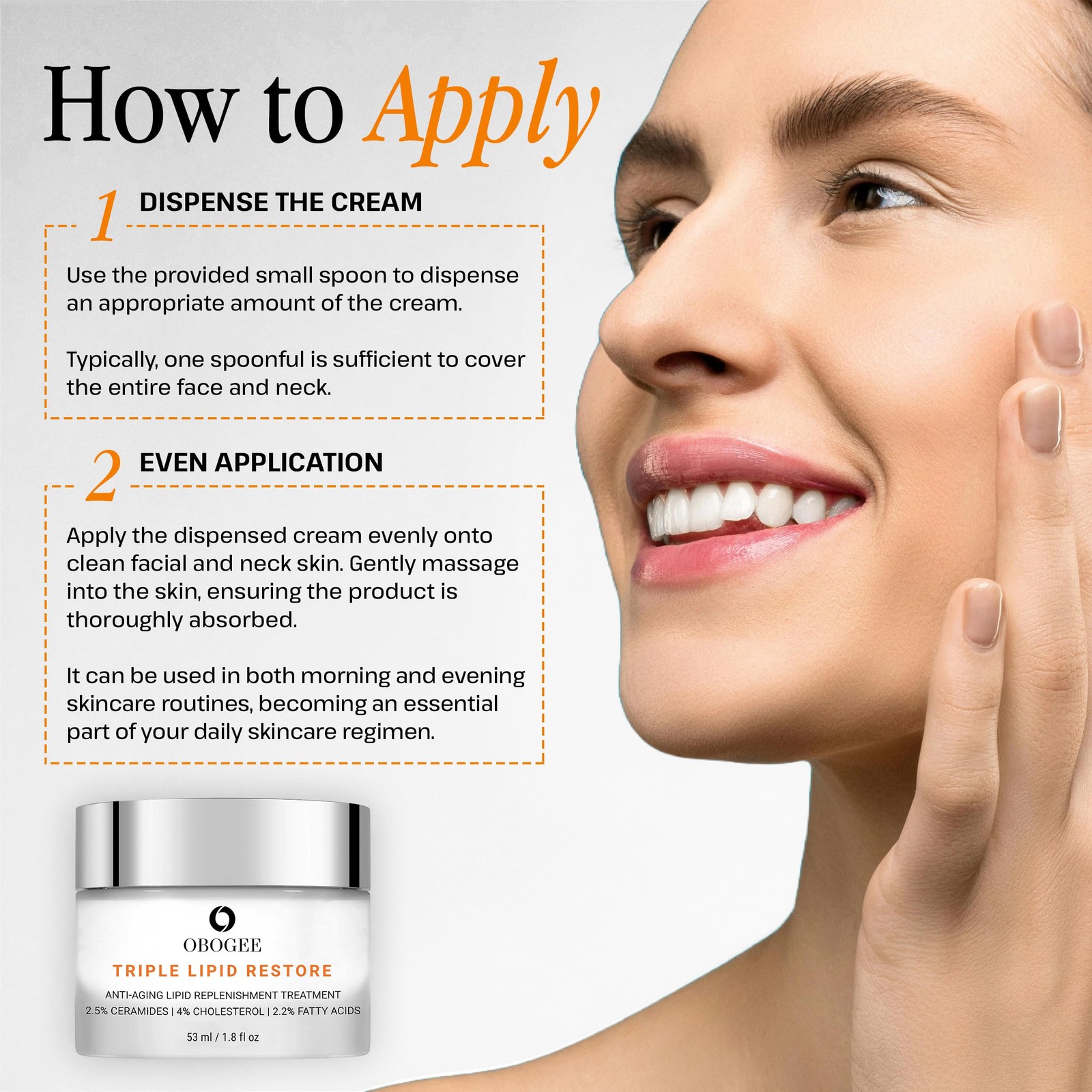 OBOGEE Triple Lipid-Peptide Cream Ceramides Hyaluronic Acid Anti-Aging Face Mois
