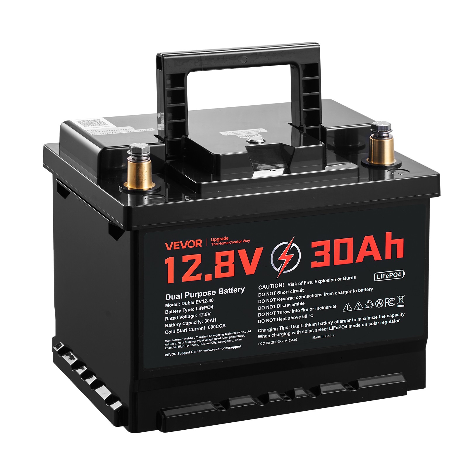 VEVOR 12V 30Ah Dual Purpose LiFePO4 Lithium Battery 600 CCA Starter Deep Cycle