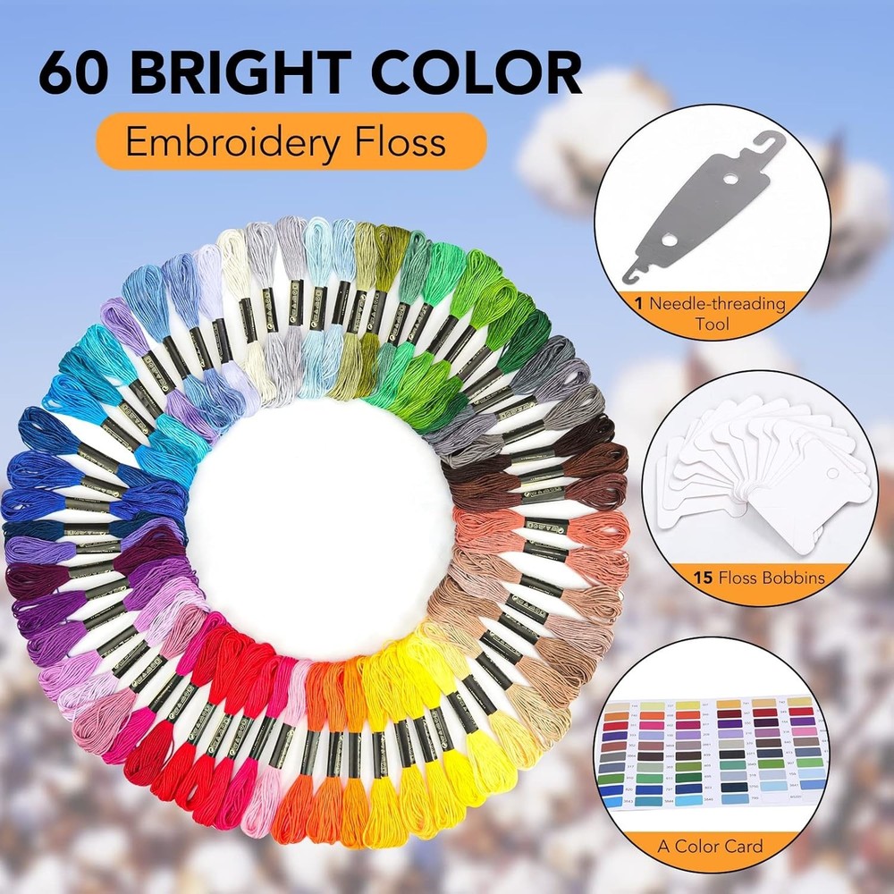Durable 100% Polyester Embroidery Thread Kit - 60 Skeins for Creative Projects