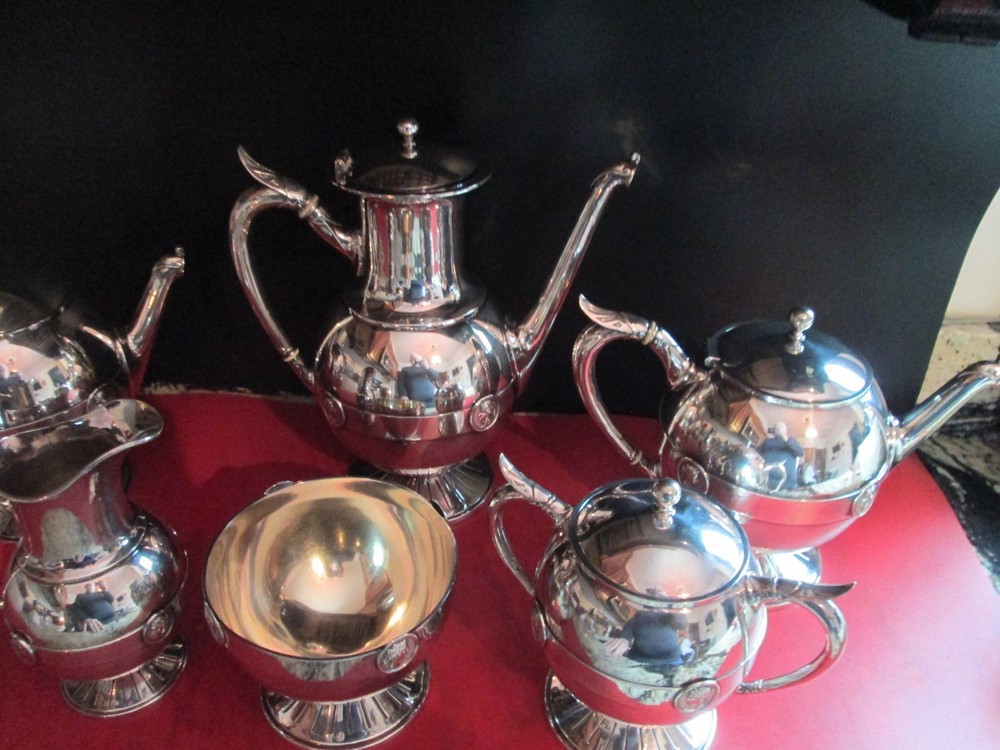 Rare Antique S.P. - MEDALLION Pattern - GORHAM - 6 pc COFFEE / TEA SET - MINT