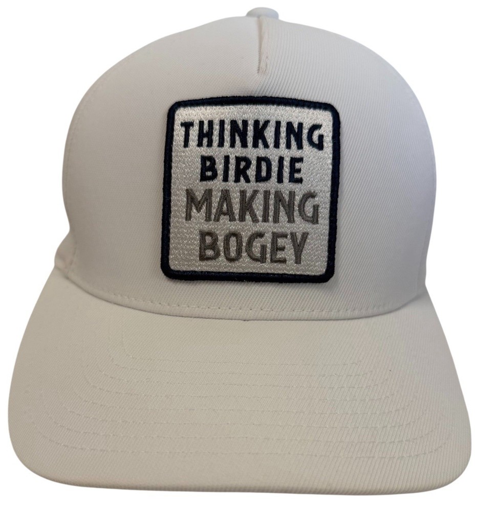 Thinking Birdie Making Bogey Patch 5 Panel White Players Snapback by Asher Golf