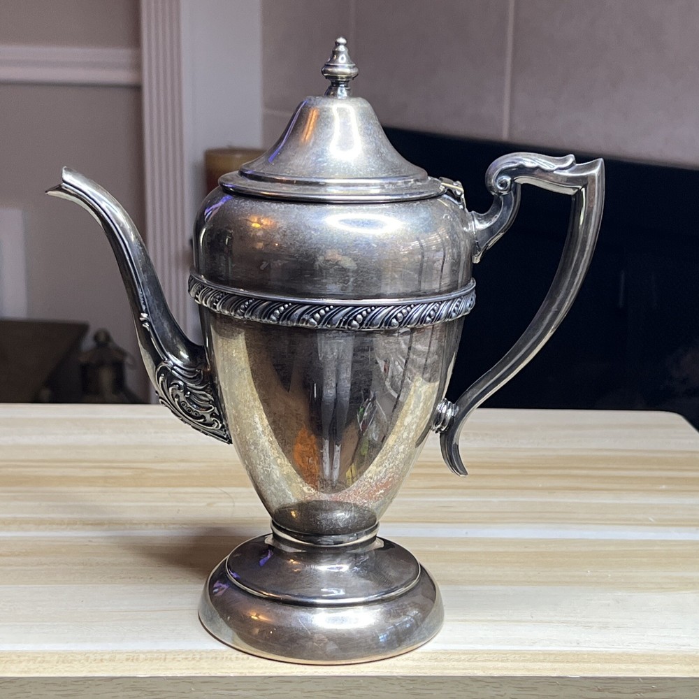 Vtg Pitcher Silver on Copper 10” tall with Lid marked HS