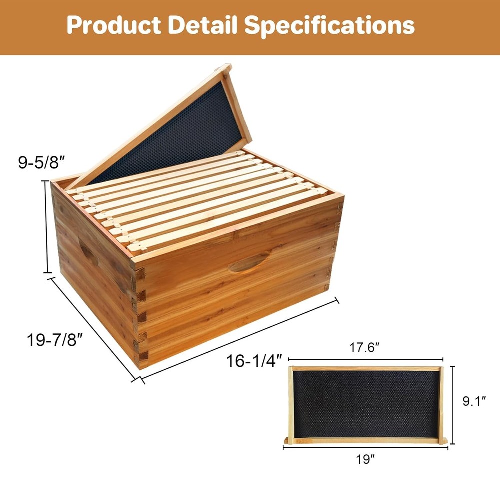 10-Frame Langstroth Deep Beehive Box with Wax-Coated Frames & Foundation Sheets
