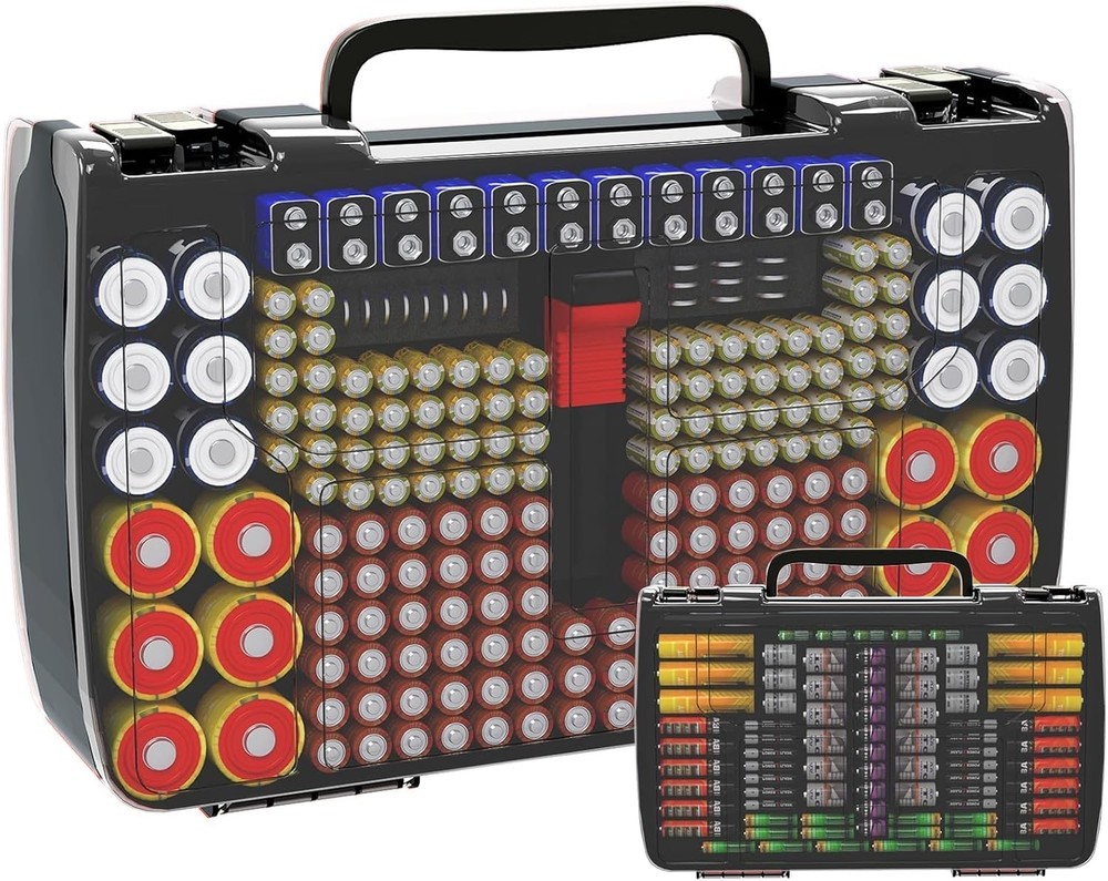 Battery Organizer Box with Tester for 269 Batteries, Grey Storage Solution