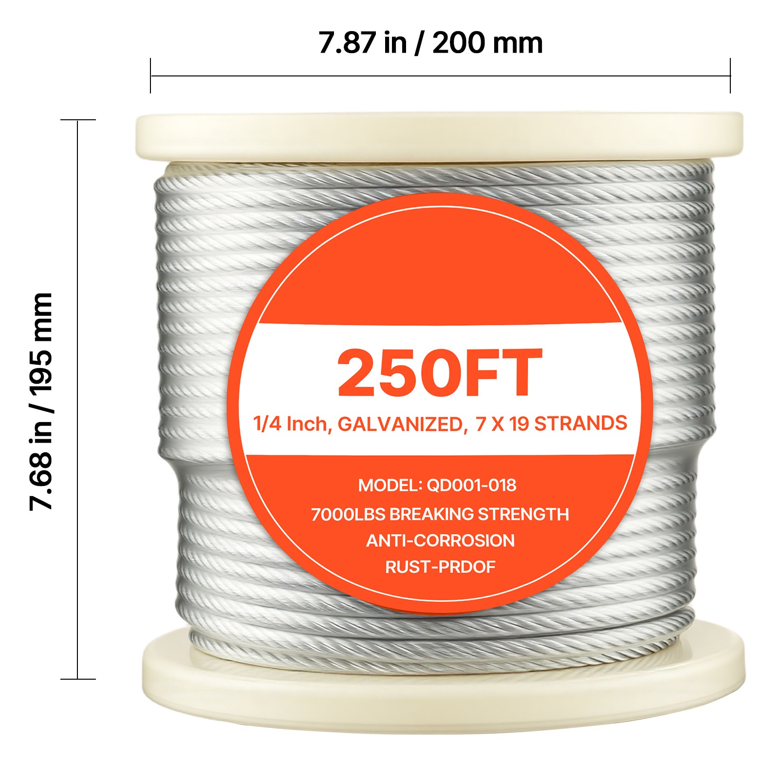 Uimoso Galvanized Carbon Steel Wire Rope 1/4 in 7x19, 250 ft Cable for Railing