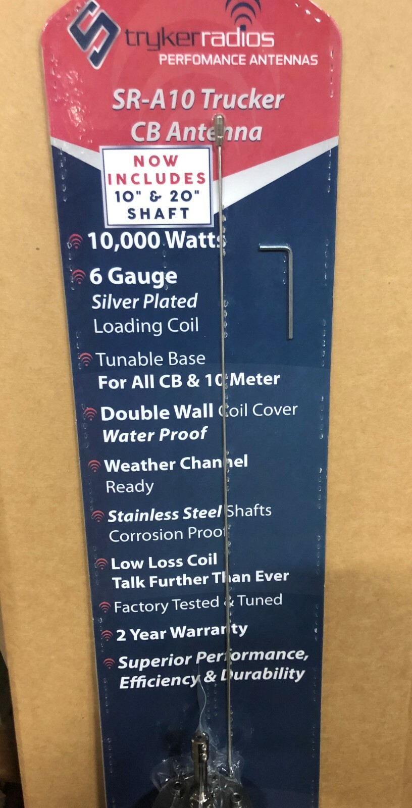 Stryker SRA10 High Performance CB,10Meter 10,000 Watt Antenna 10"&20" Shafts NEW