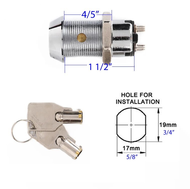 3 Electrical Barrel Switch Key Removable In ON/OFF Position Keyed Alike