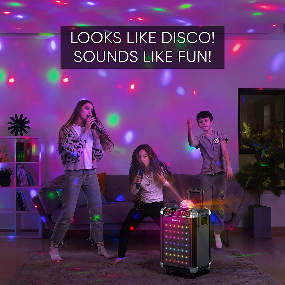 Karaoke Machine Bluetooth Portable Singing Speaker System with Mics, Party Light