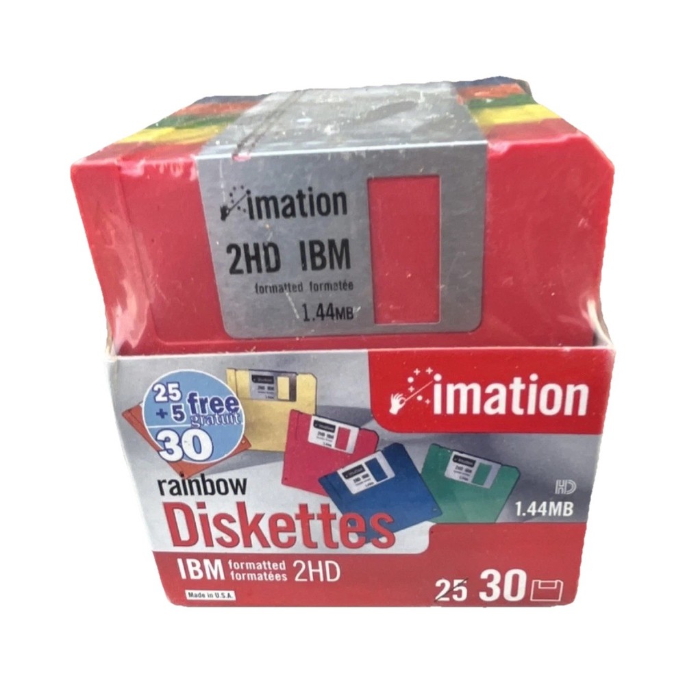Imation Rainbow Diskettes 3.5" 2HD IBM 1.44MB 30 Pack Assorted Colors