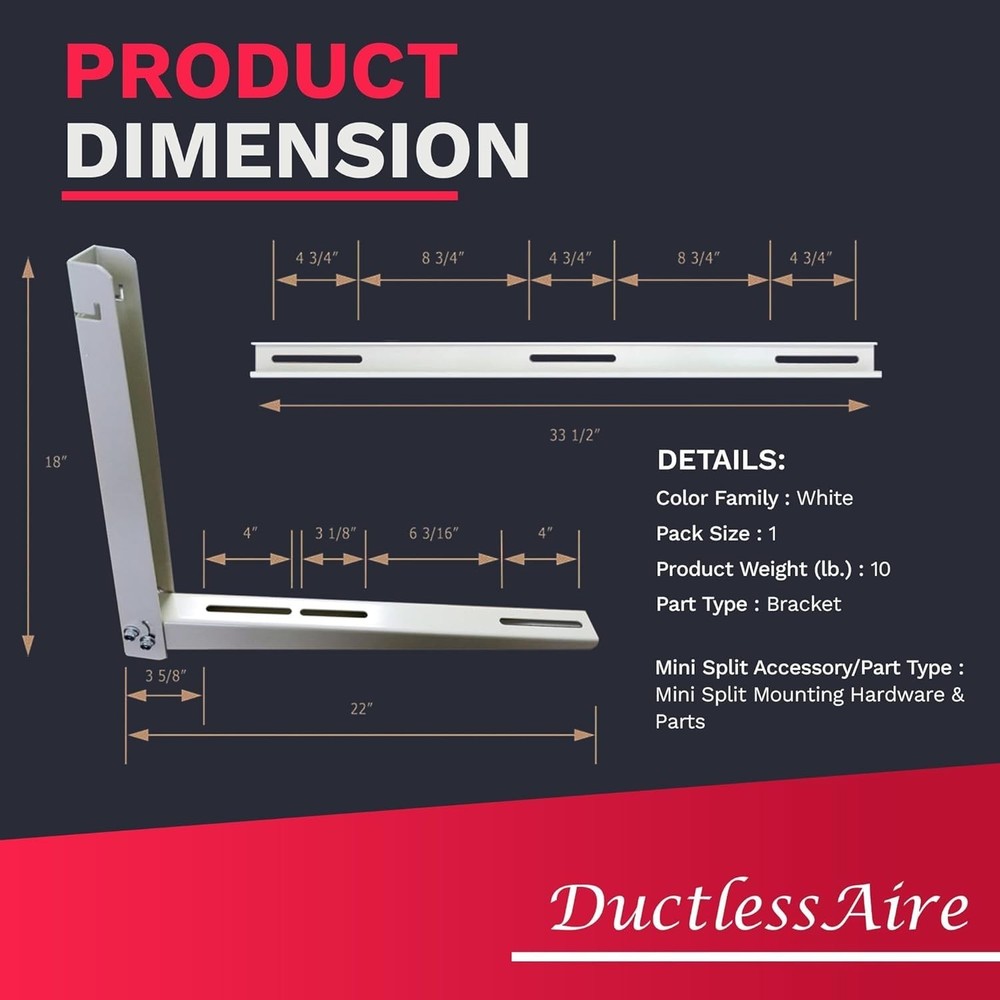 Outdoor Wall Bracket - Mini Split Mounting Bracket - Ductless Air Conditioner Wa