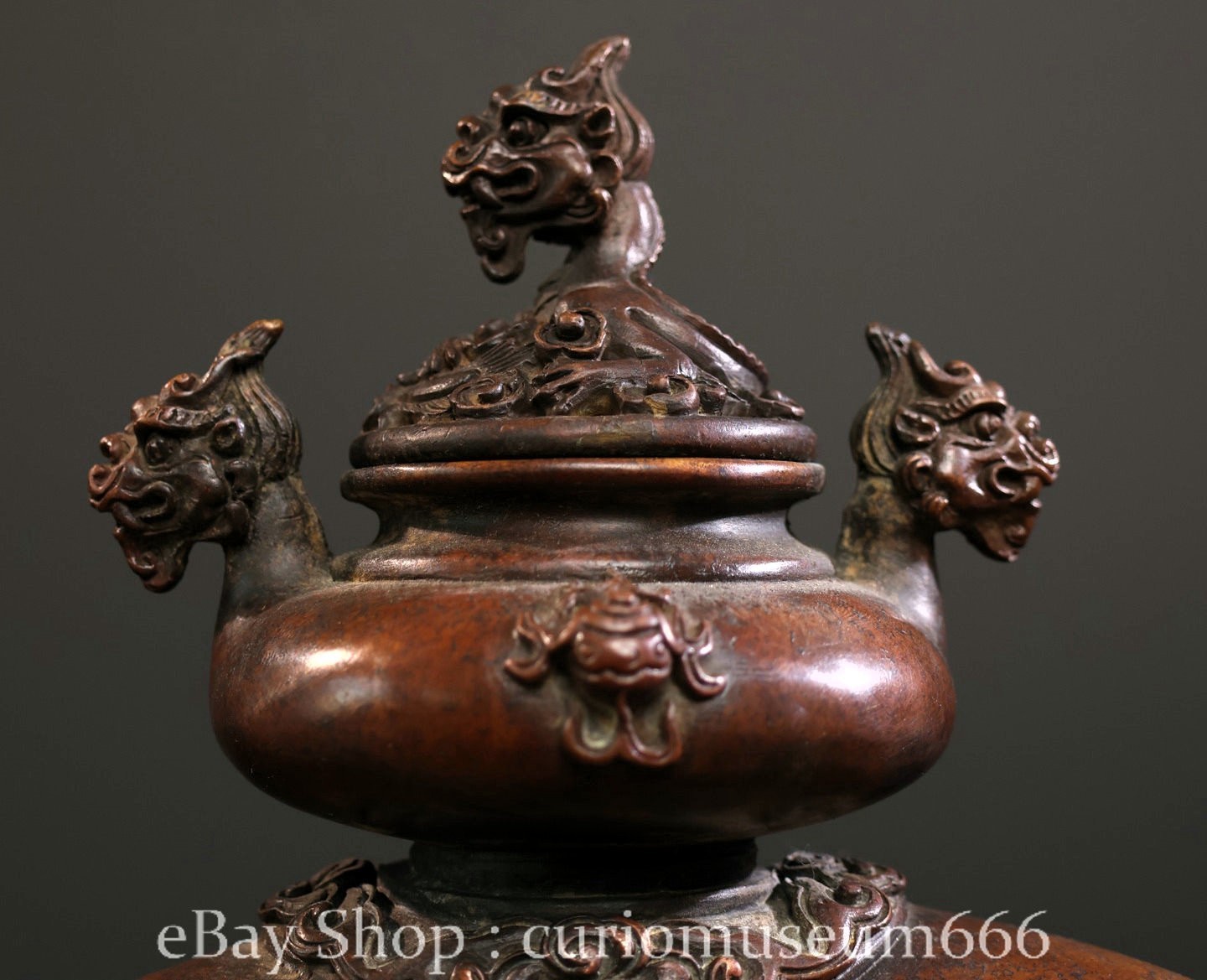 8" Old Chinese Purple Bronze Pixiu Brave Troops Beast Incense Burner Censer