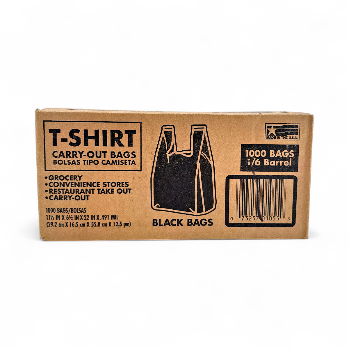 Poly-America T-Shirt Carry-Out Bags Black 11.5" x 6.5" x 22" - 1,000 Count