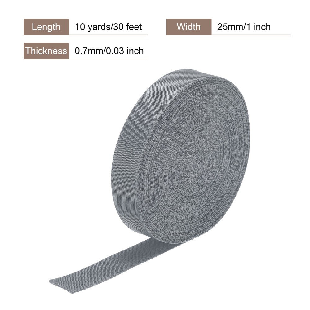 Flat Nylon Webbing Strap 1 Inch 10 Yards Light Grey for Backpack, Luggage-rack