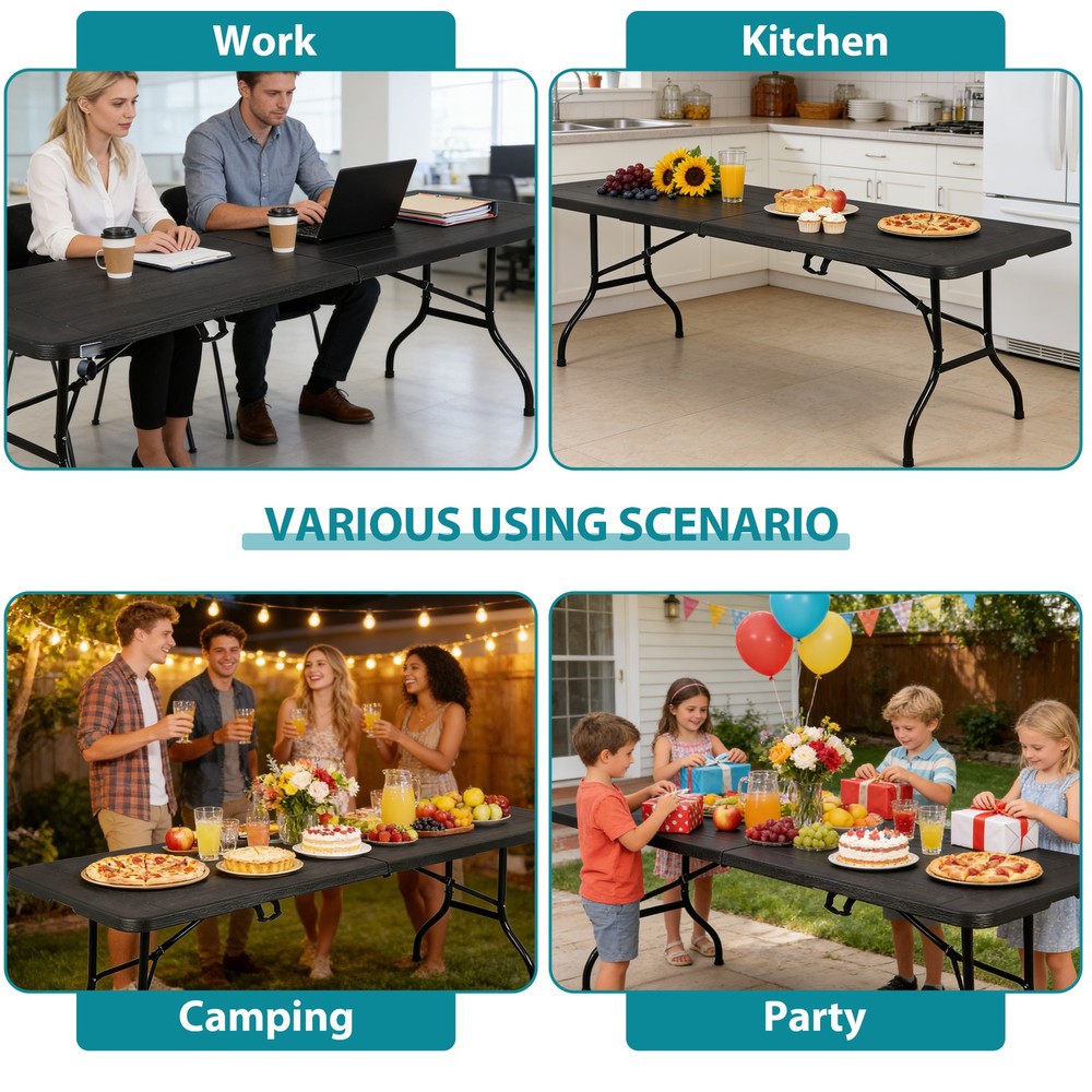 6ft Portable Folding Table Easy Setup Foldable Table for Patio Camping Garage