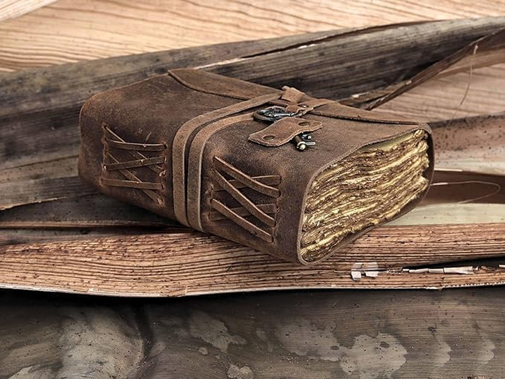 Vintage Leather Journal - Handmade Refillable Leather Bound Notebook with Dec...