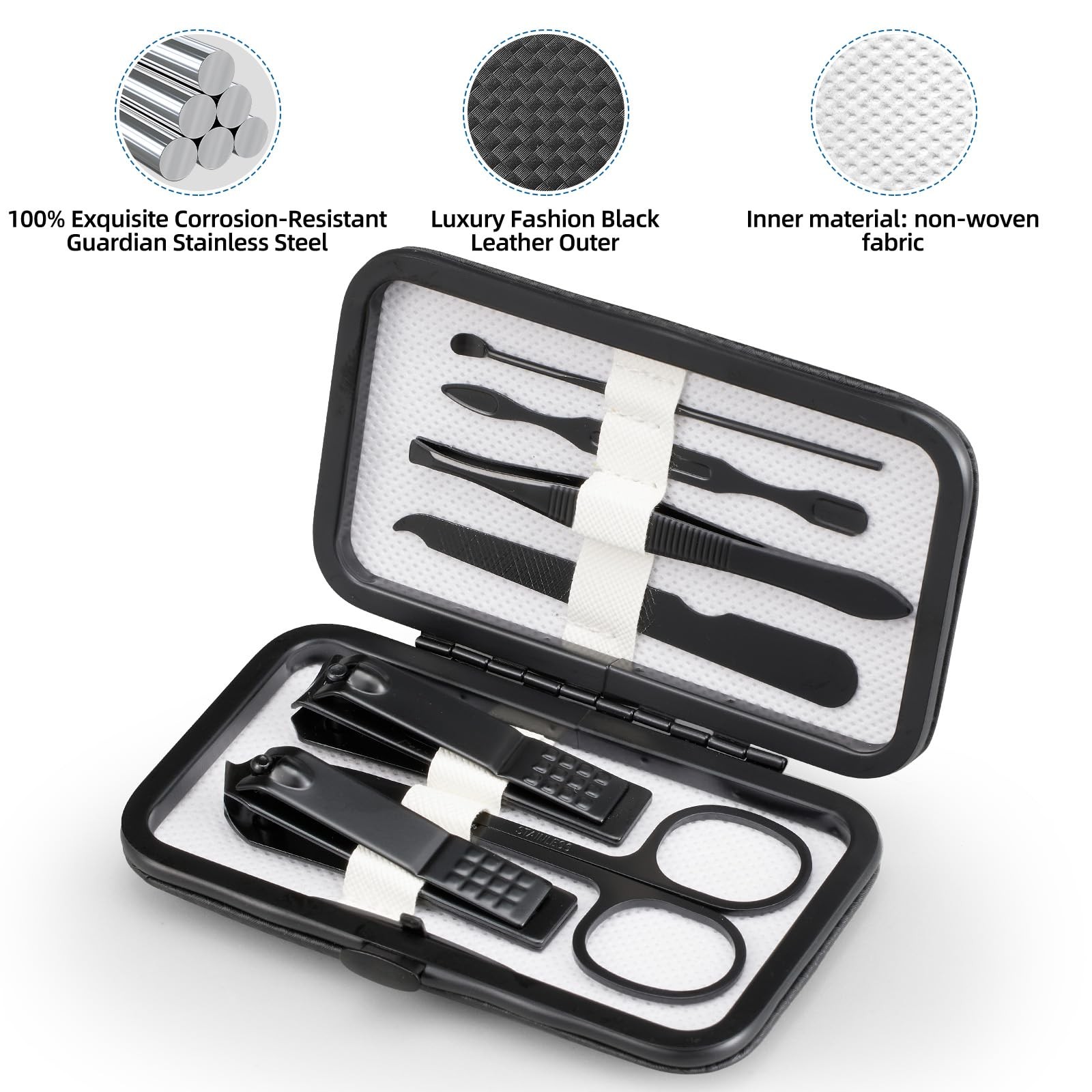 Premium Manicure Set, 7 in 1 Nail Clipper Finger & Toe Black and white