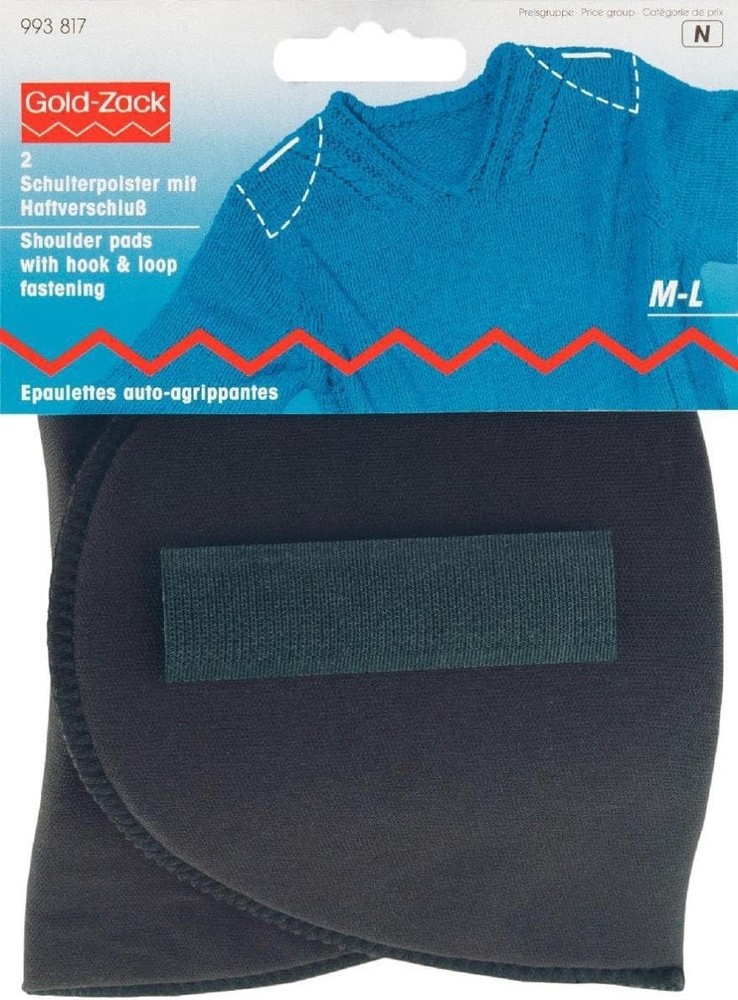 2-Piece Medium/Large Shoulder Pads with Secure Hook & Loop Attachment - Black