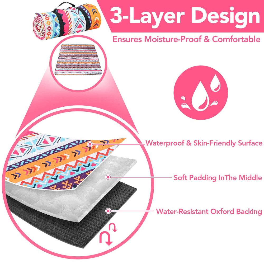 PY SUPER MODE Extra Large 83x79" Waterproof Foldable Outdoor Beach Picnic Blanke