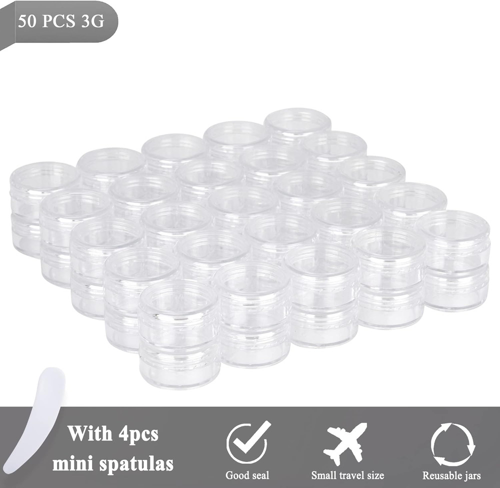 50PCS 3 Gram Sample Containers 3ml Empty Jars with Lids Small Cosmetic Clear