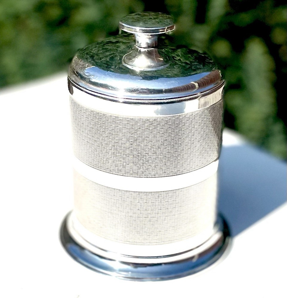 Solid Sterling Silver Hallmarked Engine Turned Bakelite Cigarette Dispenser