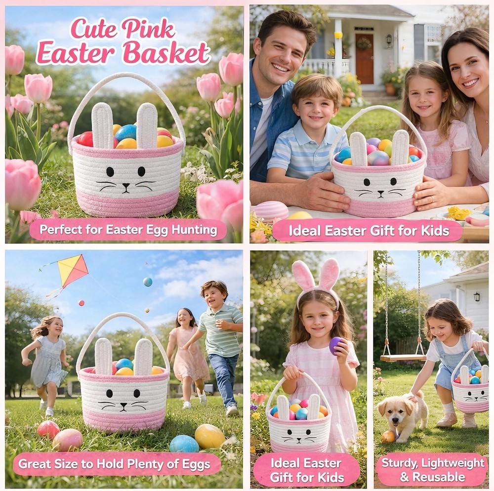 Easter Baskets for Kids, Easter Basket, Easter Bunny Baskets with Handle for ...