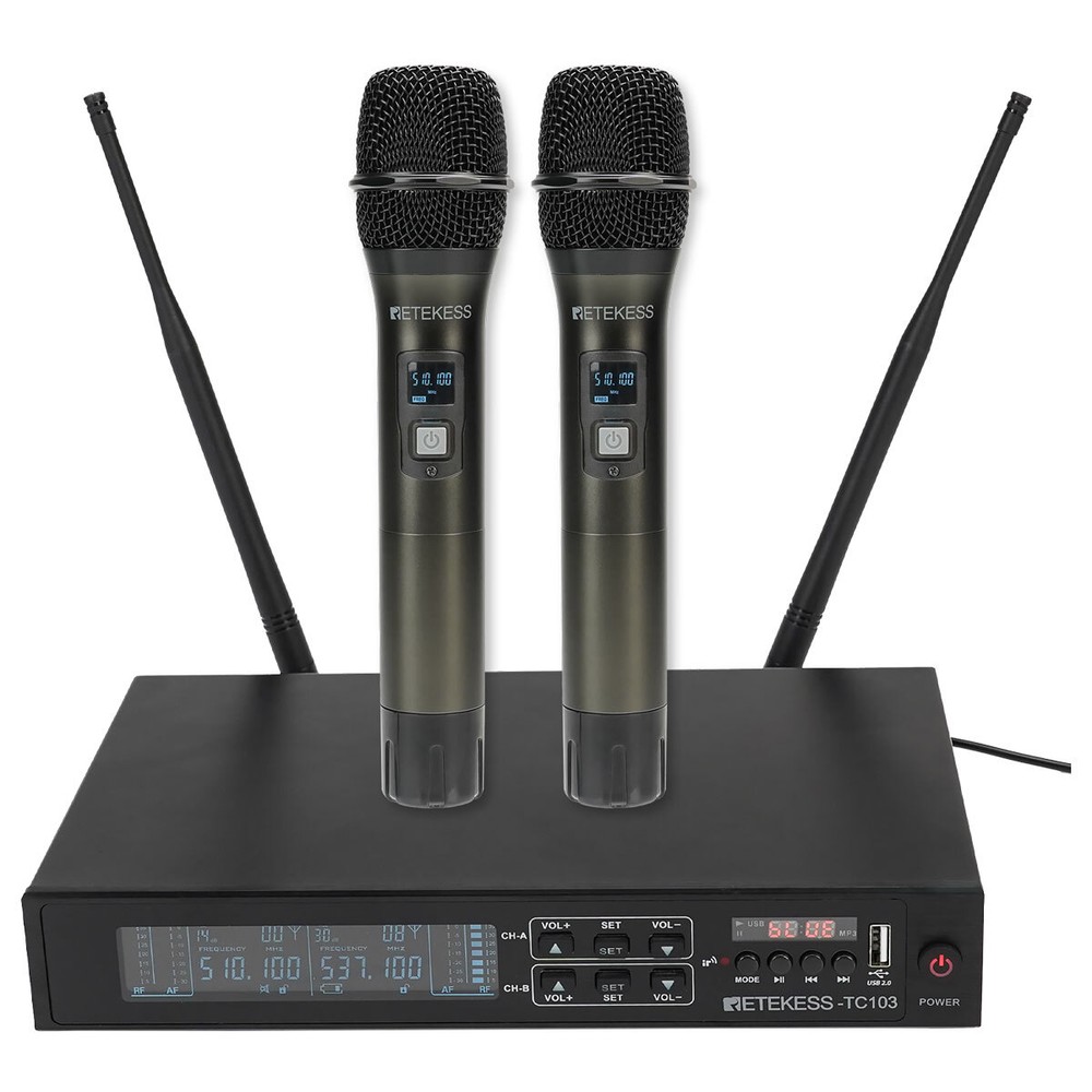 Retekess TC103 Wireless Microphone System Bluetooth 5.0 Handheld Dual Channel